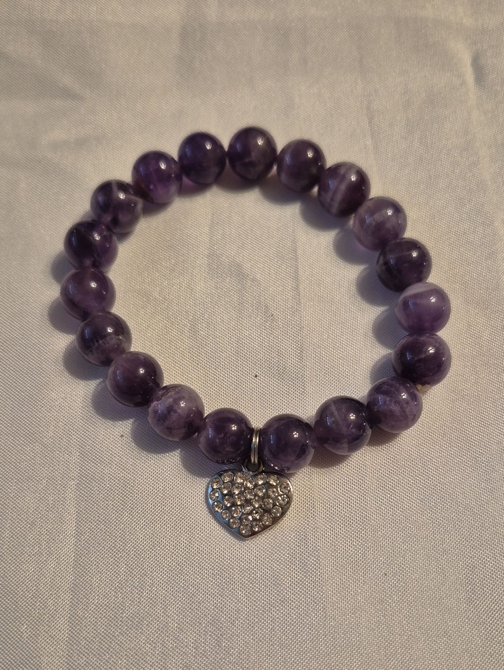 Amethyst Beaded Bracelet with Sparkling Heart Charm